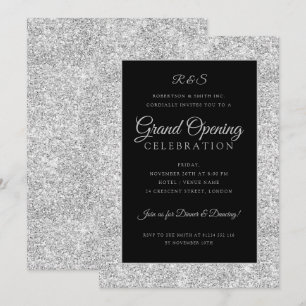 Corporate Grand Open Silver Glitter Inbjudningar