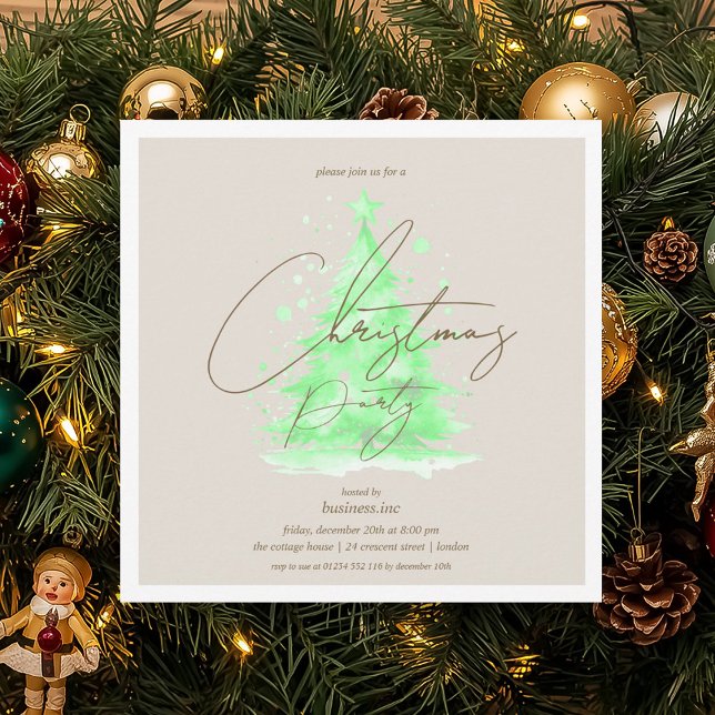 Corporate Grönt Julgran Julfest Inbjudningar (Corporate Green Christmas Tree Holiday Party Invitation)