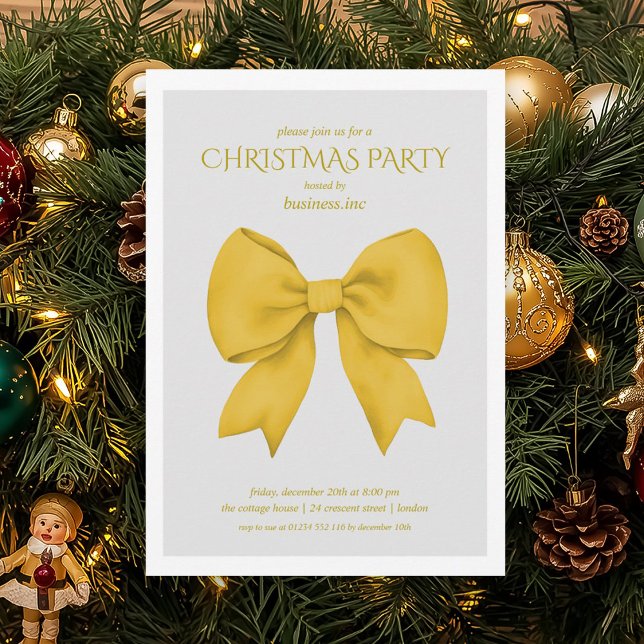 Corporate Guld Bow-Julfesten Inbjudningar (Corporate Gold Bow Christmas Holiday Party Invitation)