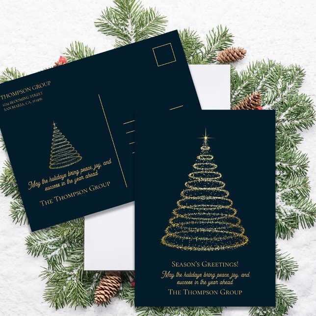 Corporate Guld Julgran Business Hälsning Helg Vykort (Corporate Gold Christmas Tree Business Greeting Holiday Postcard)