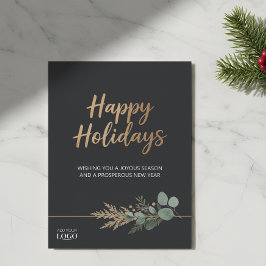 Corporate Happy Holidays Black & Gold Holiday Logo Julkort