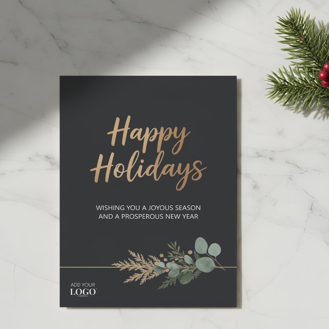Corporate Happy Holidays Black & Gold Holiday Logo Julkort (Skapare uppladdad)