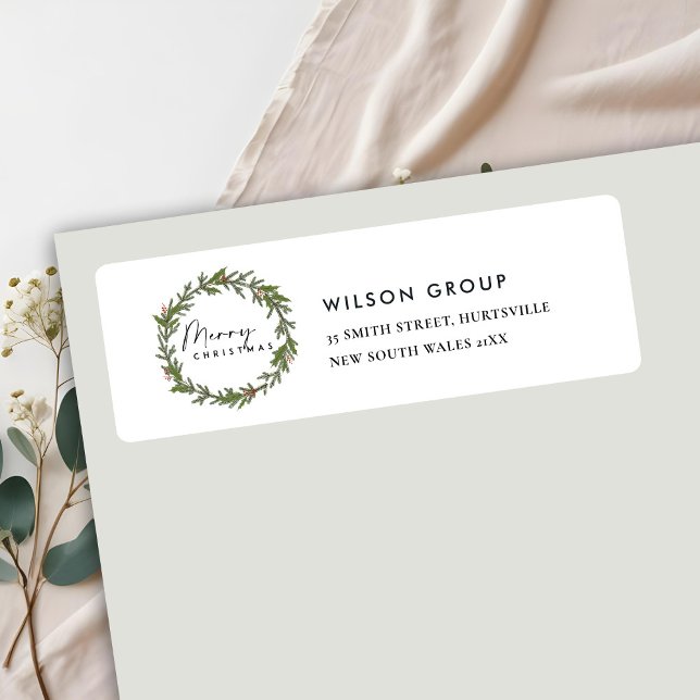 CORPORATE HOLLY BERRY WREATH CHRISTMAS ADRESS RETURADRESS ETIKETT (Skapare uppladdad)