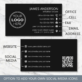 Corporate Logo Fax QR Code Professional Black Visitkort