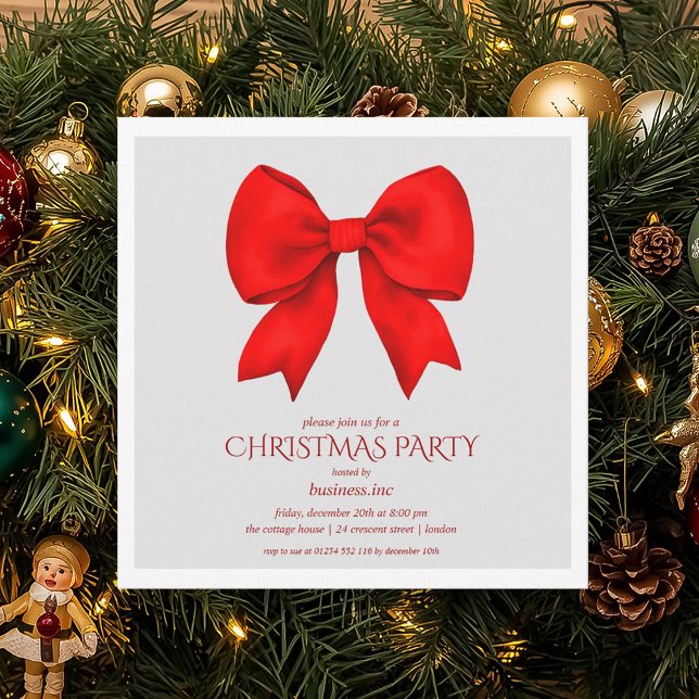 Corporate Red Bow-Julfesten Inbjudningar (Corporate Red Bow Christmas Holiday Party Invitation)