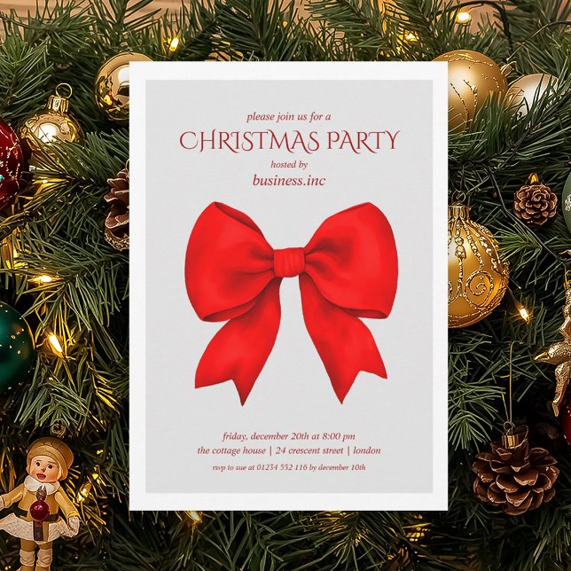 Corporate Red Bow-Julfesten Inbjudningar (Corporate Red Bow Christmas Holiday Party Invitation)