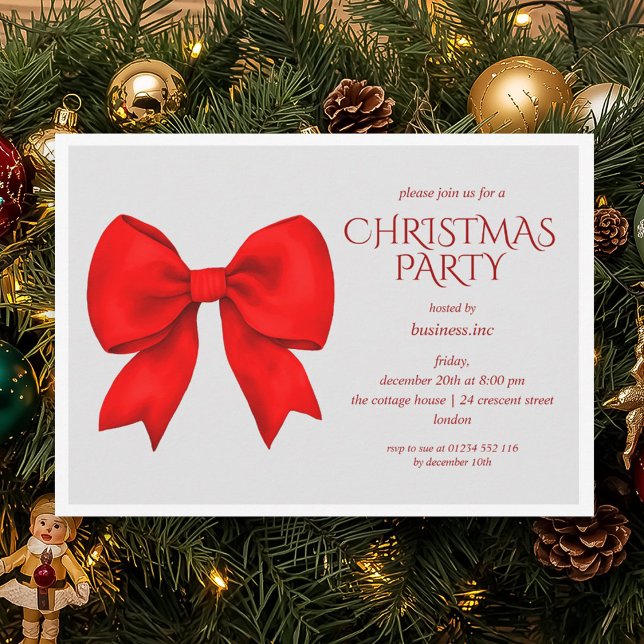 Corporate Red Bow-Julfesten Inbjudningar (Corporate Red Bow Christmas Holiday Party Invitation)