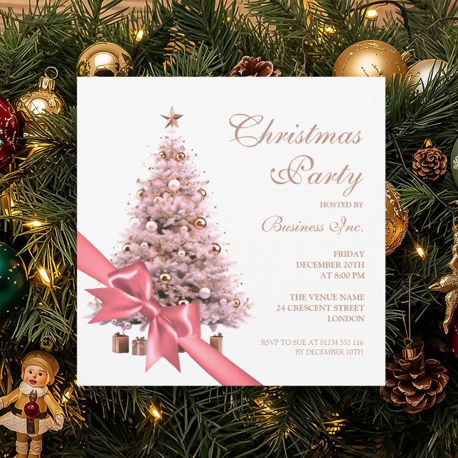 Corporate Ro Guld Julgran Bow Helgdag Inbjudningar (Corporate Rose Gold Christmas Tree Bow Holiday Invitation)