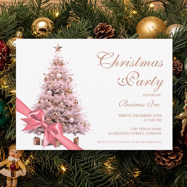 Corporate Ro Guld Julgran Bow Helgdag Inbjudningar (Corporate Rose Gold Christmas Tree Bow Holiday Invitation)