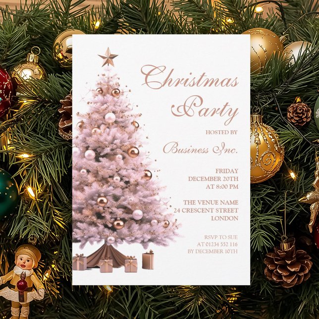 Corporate Ro Guld Julgran Julfest Inbjudningar (Corporate Rose Gold Christmas Tree Holiday Party Invitation)