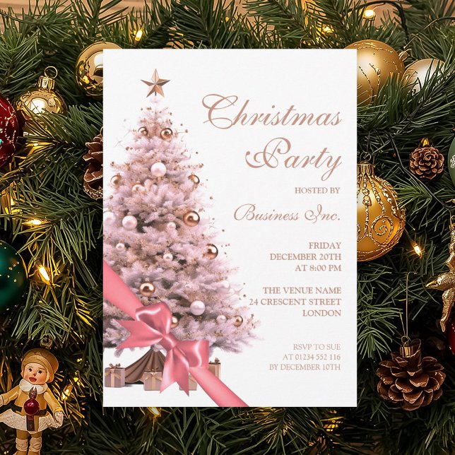 Corporate Ro Guld Julgran Julfest Inbjudningar (Corporate Rose Gold Christmas Tree Holiday Party Invitation)