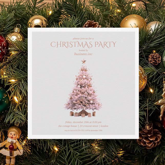 Corporate Ro Guld Julgran Julfest Inbjudningar (Corporate Rose Gold Christmas Tree Holiday Party Invitation)