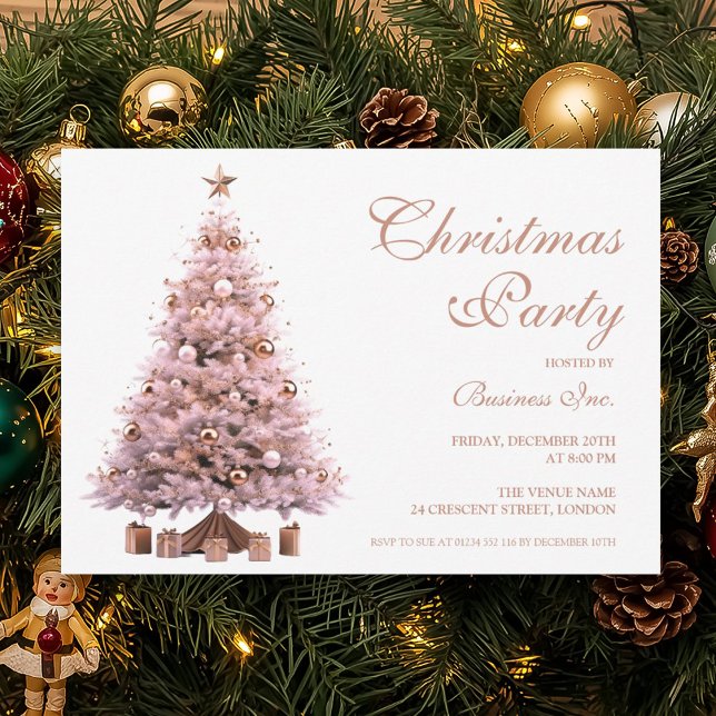 Corporate Ro Guld Julgran Julfest Inbjudningar (Corporate Rose Gold Christmas Tree Holiday Party Invitation)