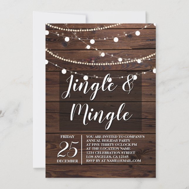 Corporate Rustic Wood String Ljus Jingle Mingle Inbjudningar (Framsida)