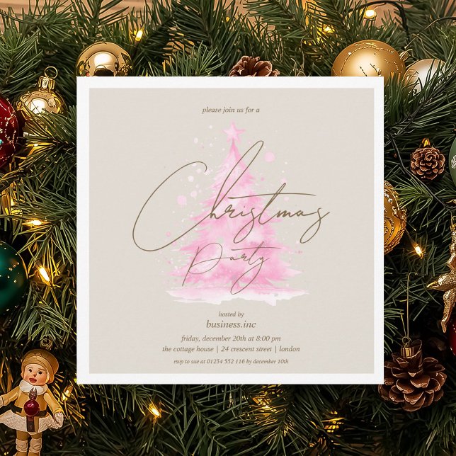 Corporate Shock rosa Julgran Julfest Inbjudningar (Corporate Hot Pink Christmas Tree Holiday Party Invitation)