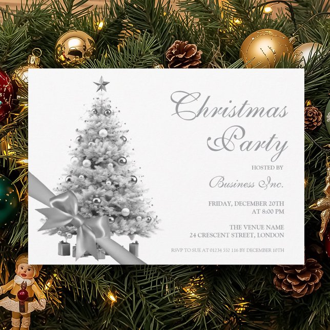 Corporate Silver Julgran Bow Helgdag Inbjudningar (Corporate Silver Christmas Tree Bow Holiday Invitation)