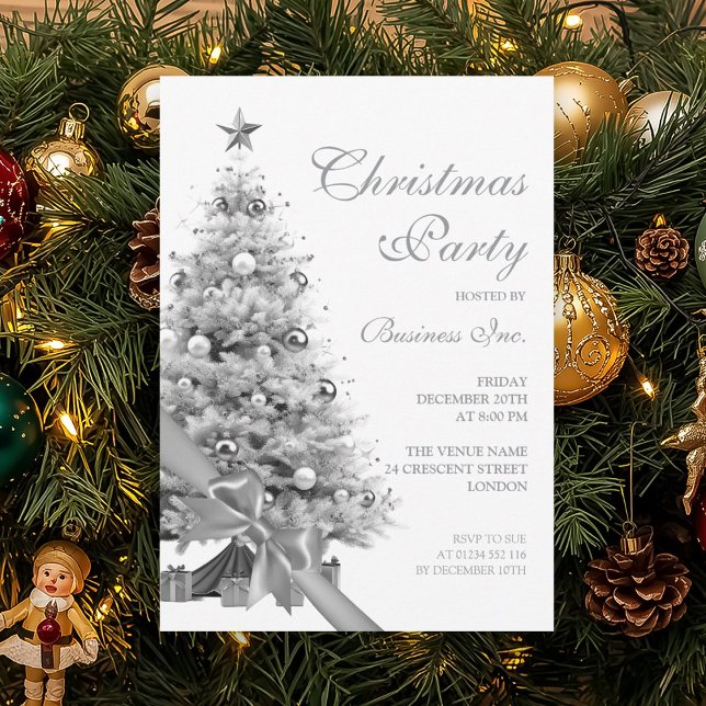 Corporate Silver Julgran Julfest Inbjudningar (Corporate Silver Christmas Tree Holiday Party Invitation)