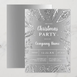 Corporate silver metallic Jul party Inbjudningar