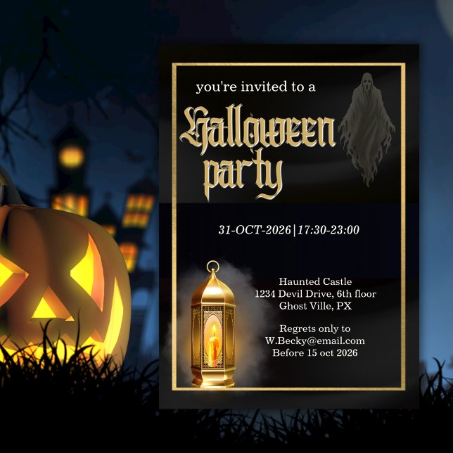 Corporate Spooky Black Gold Logotyp Halloweenfest Inbjudningar (Skapare uppladdad)
