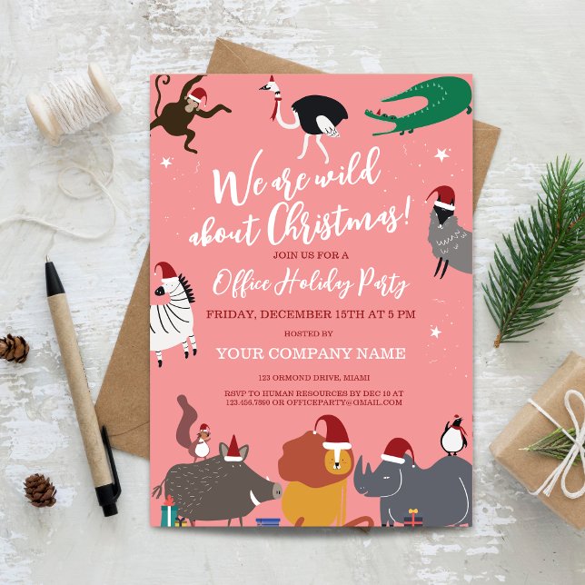 Corporate Wildlife Animals jul Party Inbjudningar (Corporate Wildlife Animals Christmas Party Invitation)