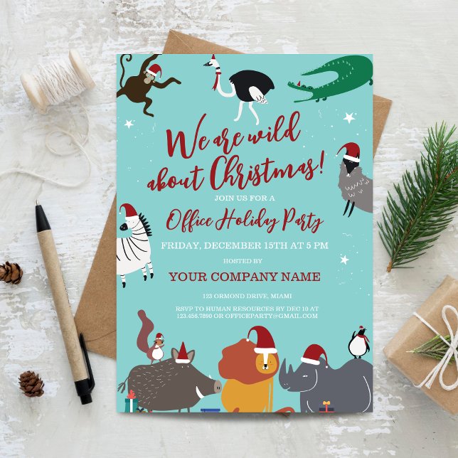 Corporate Wildlife Animals jul Party Inbjudningar (Corporate Wildlife Animals Christmas Party Invitation)