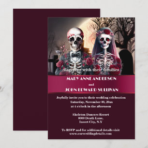 Corpse bride groom burgundy ro gothic bröllop inbjudningar
