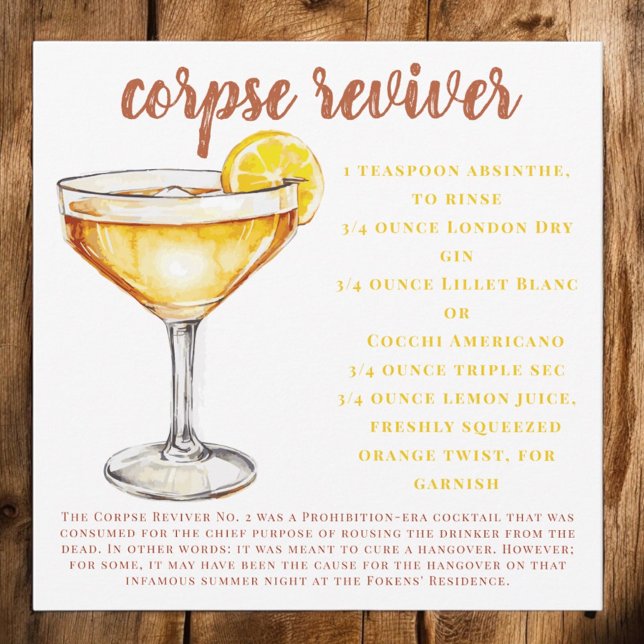 Corpse Reviver Cocktail Drink Recipe-kort (Skapare uppladdad)