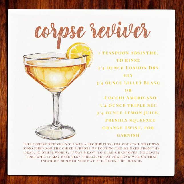 Corpse Reviver Cocktail Drink Recipe-kort Pappersservett (Skapare uppladdad)