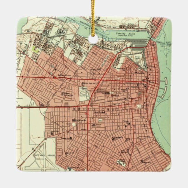 Corpus Christi TX Karta 1951 Julgransprydnad Keramik (Baksida)