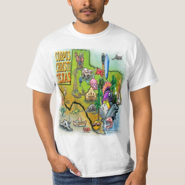 Corpus Christi Tx Tecknad Karta T Shirt (Framsida)