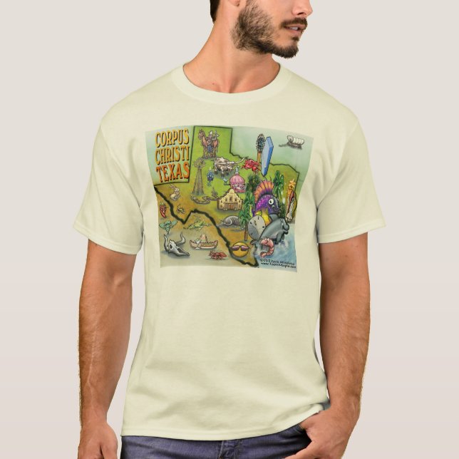 Corpus Christi Tx Tecknad Karta T-shirt (Framsida)