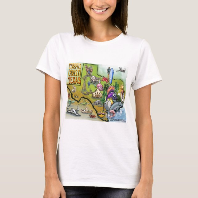Corpus Christi Tx Tecknad Karta Tee Shirt (Framsida)