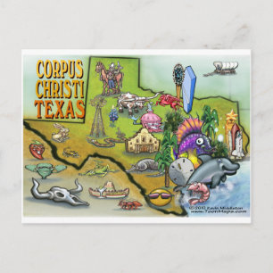Corpus Christi Tx Tecknad Karta Vykort