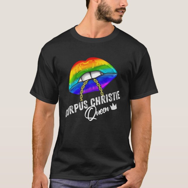 Corpus Christie Queen LGBTQ Gay Pride Flag Lips Ra T Shirt (Framsida)