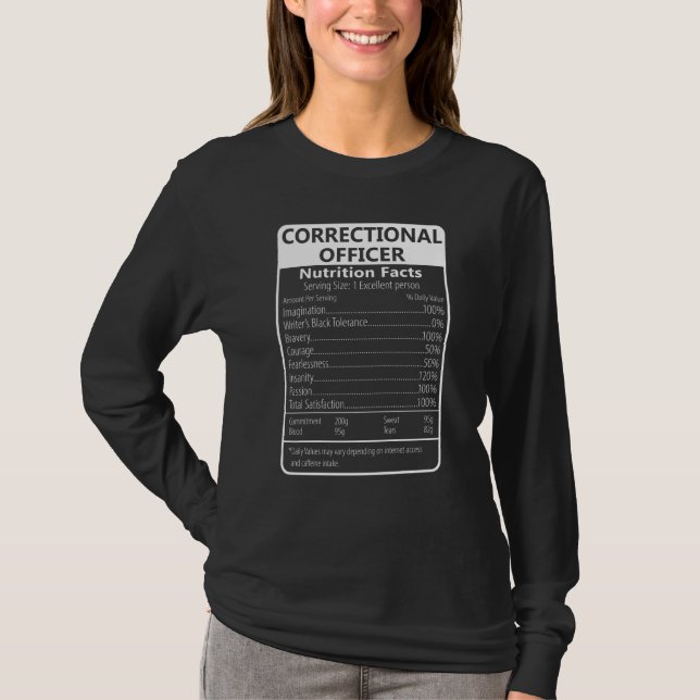 Correctional Officer Nutrition Facts Sarcastic T Shirt (Framsida)