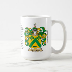 Corrigan, ursprung, det menande och vapenskölden kaffemugg