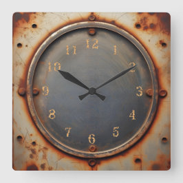 corroded steel circle fyrkantig klocka