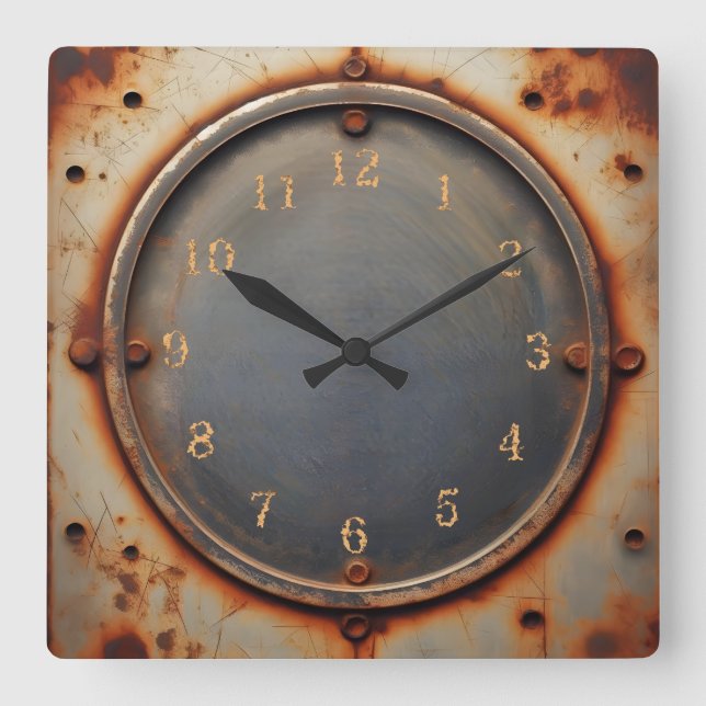corroded steel circle fyrkantig klocka (Framsida)