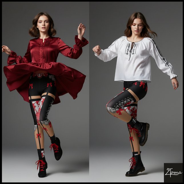 Corset Lace Bow Repeating Block Pattern Leggings (Skapare uppladdad)