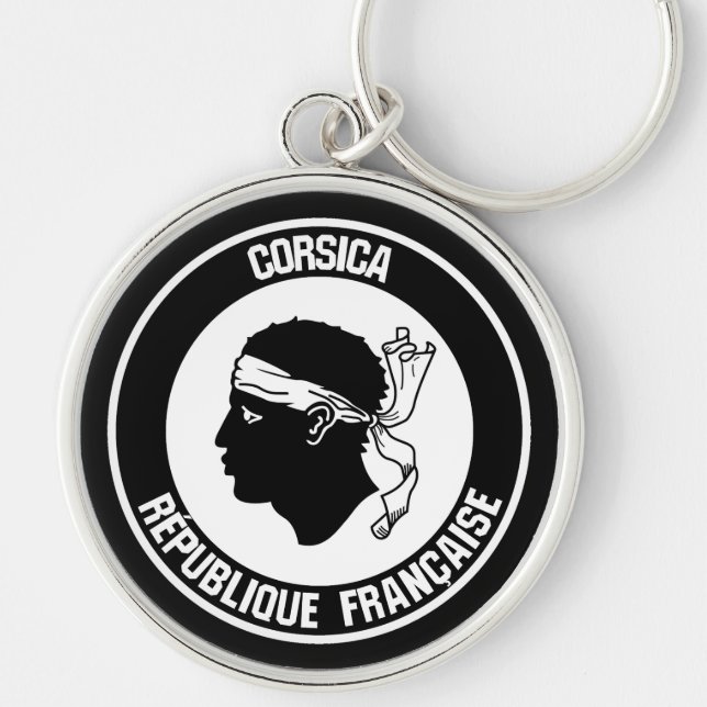 Corsica Round Emblem Rund Silverfärgad Nyckelring (Framsidan)