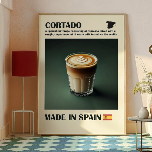 Cortado Coffee Wall Art, spanska Espresso Drink Poster (Cortado)