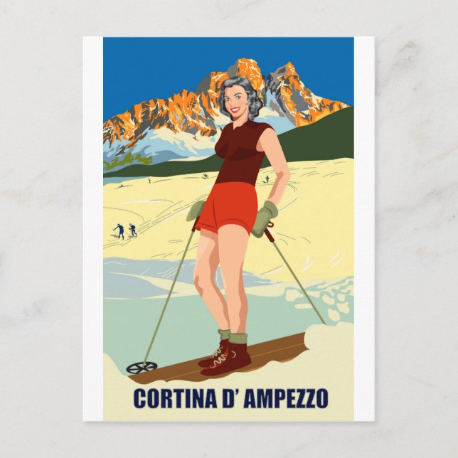 Cortina D' Ampezzo Ski Flicka Vykort (Framsida)