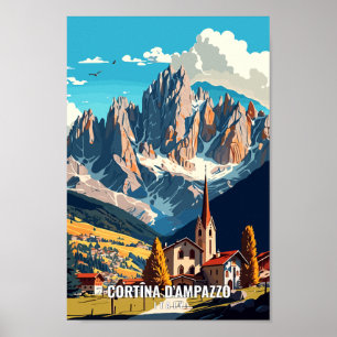 Cortina d'Ampazzo Travel Art Vintage Illustration Poster