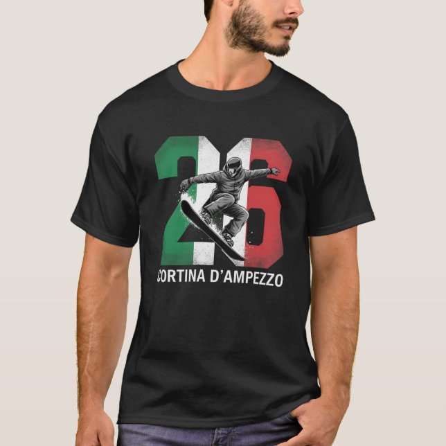 Cortina d'Ampezzo 2026 | Italiens Snowboard Vinter T Shirt (Framsida)