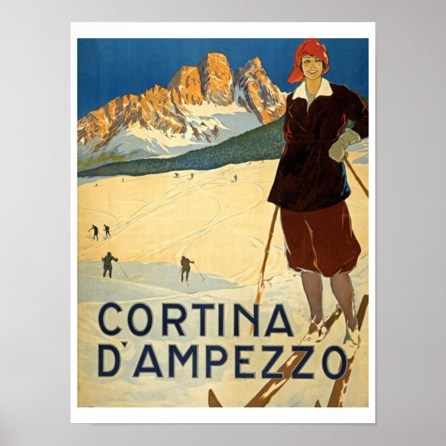 Cortina D'Ampezzo, Italien, Retro Travel, Ski, Alp Poster (Framsidan)