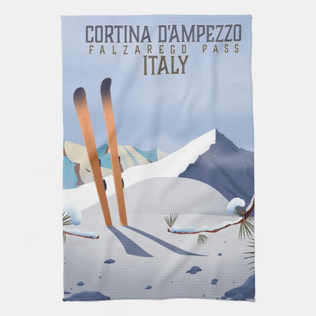Cortina d'Ampezzo Italien Ski poster Art Print Kökshandduk (Vertikal)