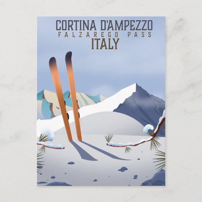 Cortina d'Ampezzo Italien Ski poster Art Print Vykort (Framsida)