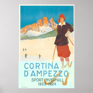 Cortina d'Ampezzo Italien Skidling Alperna Berg Poster