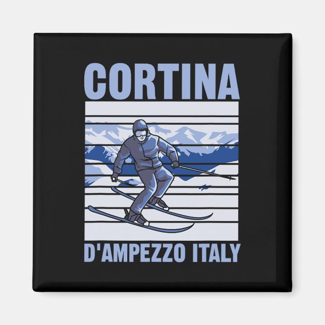 Cortina D'ampezzo Italien Skidor  Magnet (Framsidan)