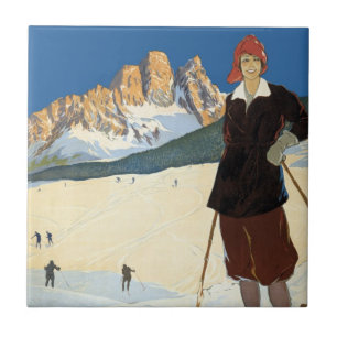 Cortina d'Ampezzo, Italien, Vintage resor Ski Alpe Kakelplatta
